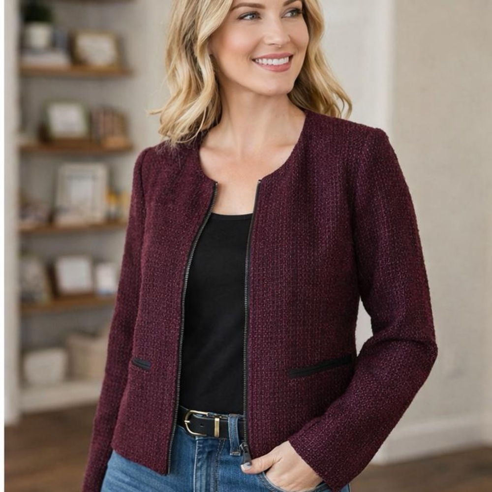 LOFT Textured Burgundy Blazer